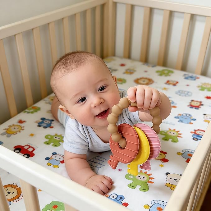 Baby Keys Teether Toys,Silicone Teething Toys for 3+ Months,Teething Keys Toy for Infants-Soft & Raised Texture to Soothe Gums,BPA Free(Brown)