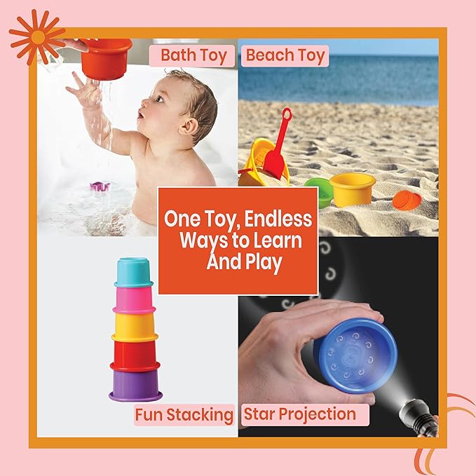 Colorful Stacking Cups for Babies and Toddlers, 8 PCS Nesting and Stackable Cups for Bath, Beach, Montessori Play, Early Learning and Fine Motor Skill Development - 8 Count