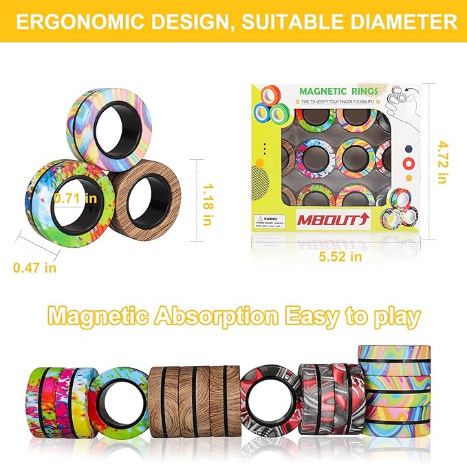 12Pcs Magnetic Ring Fidget Toys Set, Graffiti Camo Fingers Magnet Rings, ADHD Stress Relief Magical Spinner Toys for Training Relieves Autism Anxiety, Great Gift for Adults Teens Kids