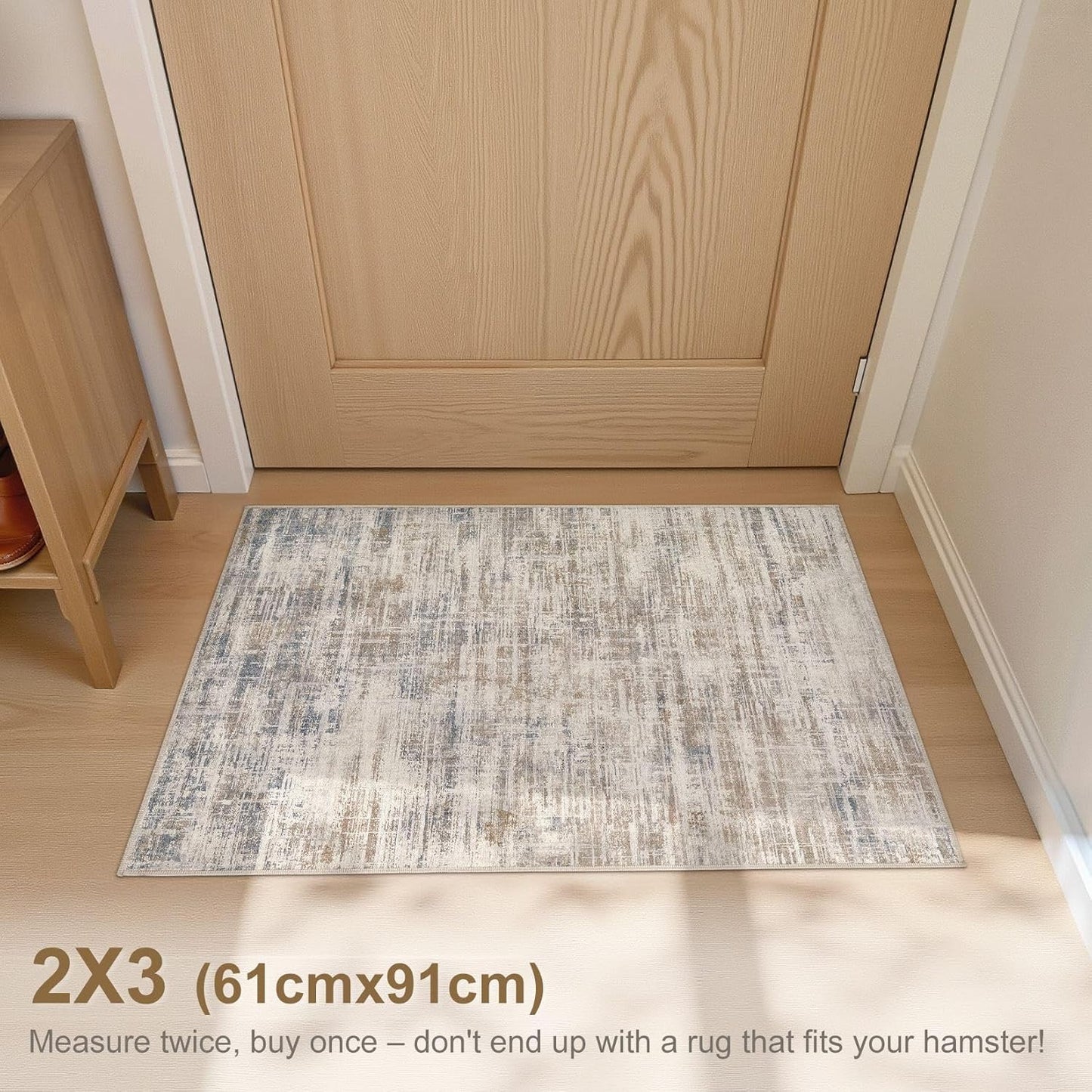 2x3 Entryway Area Rugs: Washable Neutral Abstract Small Rug Door Mat Non-Slip Soft Low Pile Indoor Carpe for Entrance Kitchen Front Door Bathroom Entry Kids Room - Brown