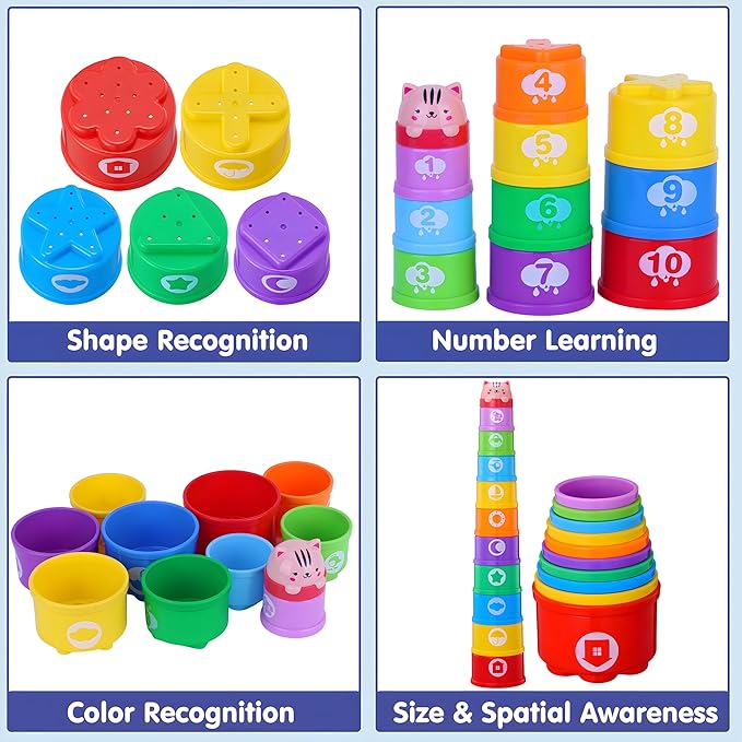 WEEJOYGAM Baby Stacking Cups, Stacking Toys for Toddlers 1-3, Infant Christmas Stocking Stuffers for 6 9 12 18 Month 1 Year Old Boy Girl Gift, Kids Montessori Sand Bath Nesting Stackable Block Age 1-2