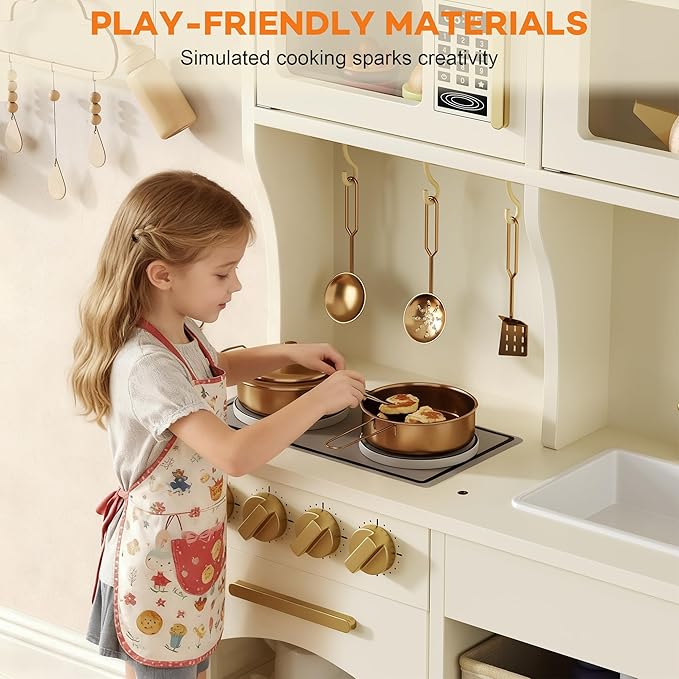 Play Kitchen for Kids, Wooden Toy Kitchen Set with Smart Storage & Accessories, Toddler Kitchen Playset with Stove & Oven, Pretend Play Set, Gift for Ages 3-8, White