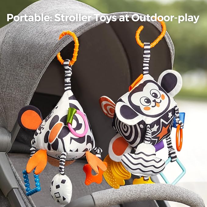 TUMAMA High Contrast Baby Toys, Black and White Infant Toys 0-3 Months for Newborn, Soft Sensory Rattles Toys with Teether for Toddlers