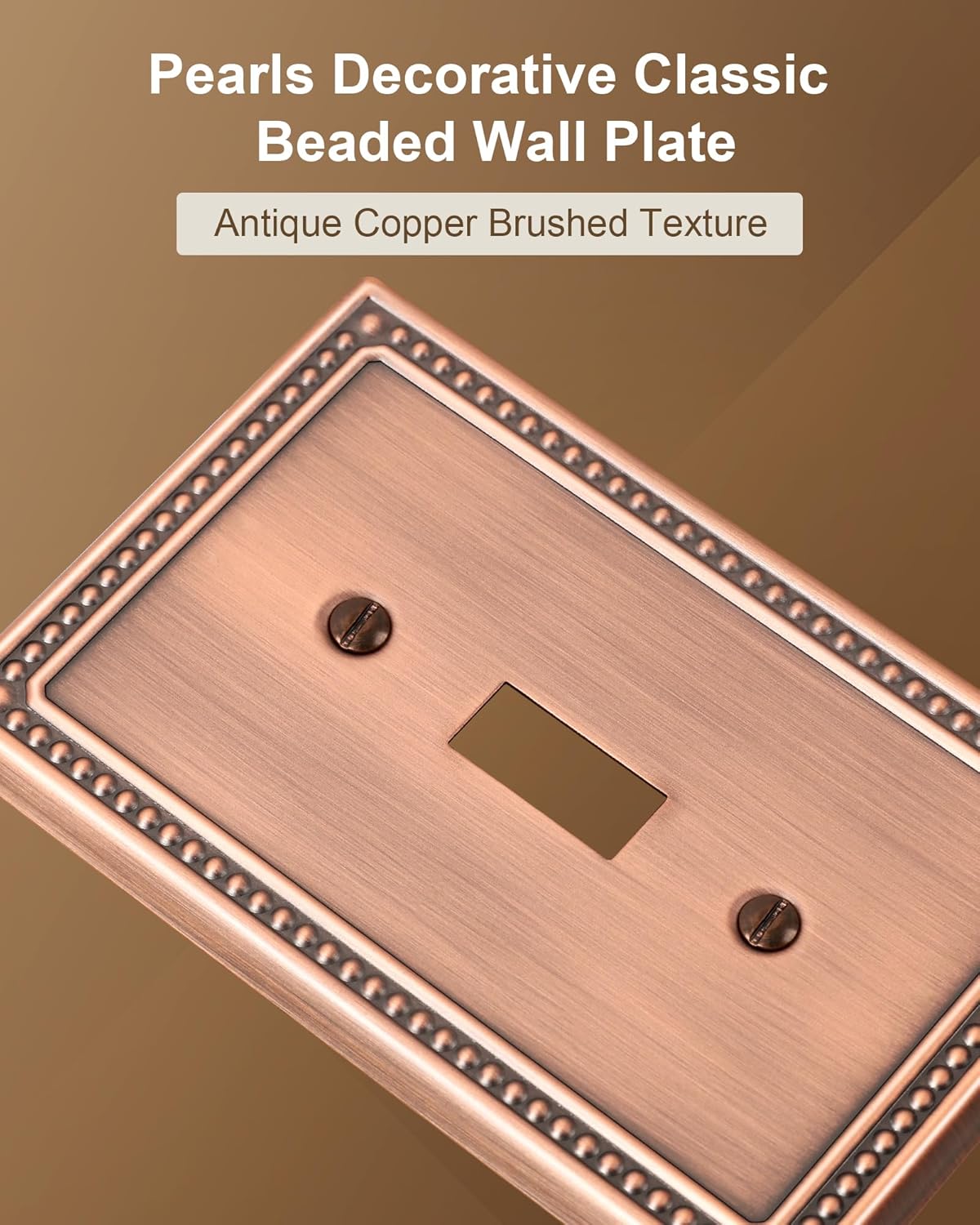2-Pack Single Toggle Light Switch Cover Plate, Pearls Decorative Switch Plate Covers, Antique Copper 1 Gang Metal Wall Plate, Corrosion Resistant