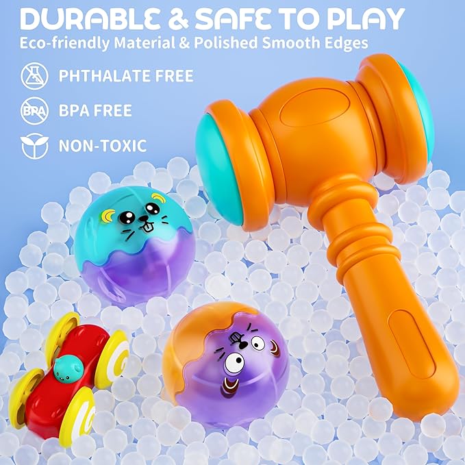 2-in-1 Rolling Ball & Car Ramp Race Track for Toddlers, Hammer Ball Drop Toy for Boys & Girls, Interactive Toys w/Sensor Lights - Montessori STEM Learning Toys - Brithday Gift for Kids 1-5+ Year Old