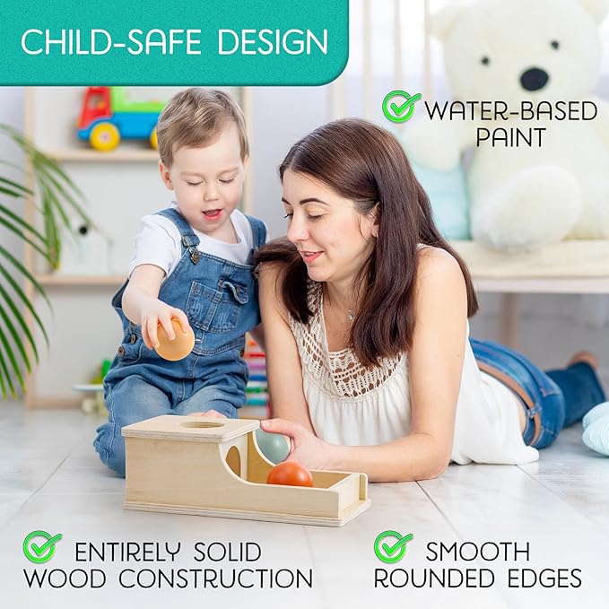 Montessori Mama Object Permanence Box - Montessori Toys for Babies 6-12 Months, Developmental Ball Drop Wooden Toy, Infant Toddler 1 Year Old Learning Essential