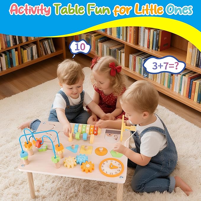 ATOYUS Activity Table for 1 2 Year Old, Wooden Montessori Toys Activity Center for Toddlers 1-3 Boys Girls, 8 in 1 Kids Sensory Game Play Table, 1st 2nd Christmas Birthday Gifts for 12 Months+ Baby