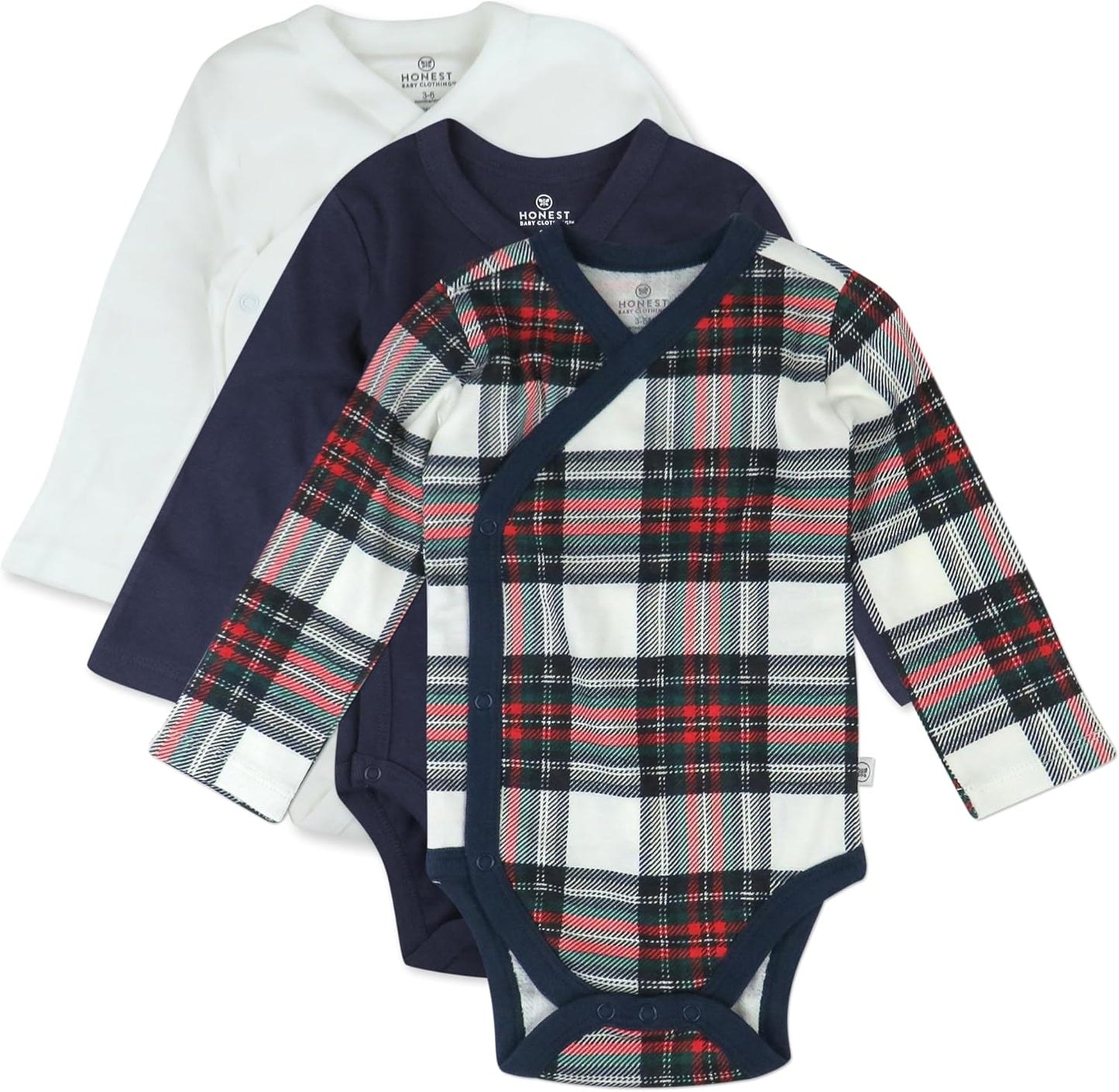 HonestBaby unisex-baby 3-pack Long Sleeve Side-snap Kimono Bodysuits Organic Cotton for Infant Baby Boys, Girls, Unisex