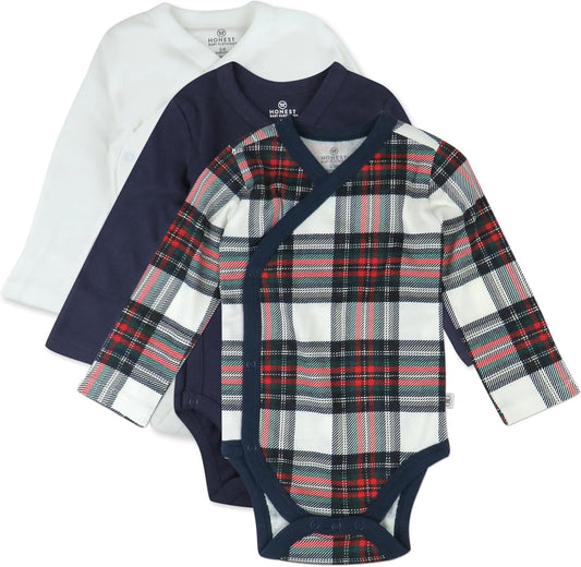 HonestBaby unisex-baby 3-pack Long Sleeve Side-snap Kimono Bodysuits Organic Cotton for Infant Baby Boys, Girls, Unisex