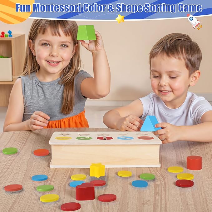 Wooden Color Shape Sorting Matching Toys, Shape Sorters for Toddlers, Fine Motor Skills Early Learning Montessori Toys, Gift for 3 4 5 6 Year Old Boy Girl Kid Gifts