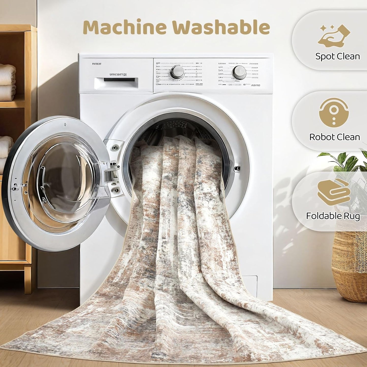 10x14 Area Rugs Living Room: Washable Large Abstract Modern Soft Rug Stain Resistant Indoor Floor Non Slip Accent Carpet for Bedroom Nursery Playroom Office Dining Room Dorm Home House- Brown