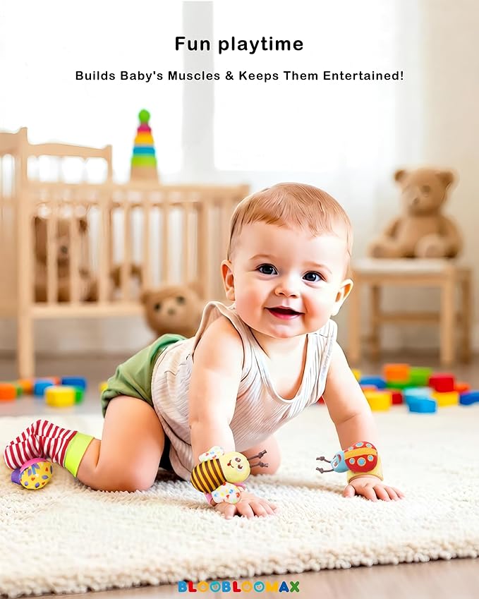 Bloobloomax Baby Rattles Toys for 0-12 Month, Infant Girl Boy Toys for Babies 3-6 Months, Newborn Hand & Foot Toys for 0 to 9 Months, Baby Shower Gifts Set with Wrist Rattle Socks