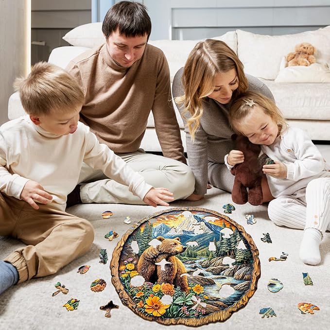Wooden Puzzles for Adults, Majestic Bear Jigsaw Puzzles with Unique Animal Shape, Wood Challenging Puzzles Ideal for Adults, Christmas Birthday Gifts for Family Puzzle Game Lovers, 11.4"x11" - 200pcs