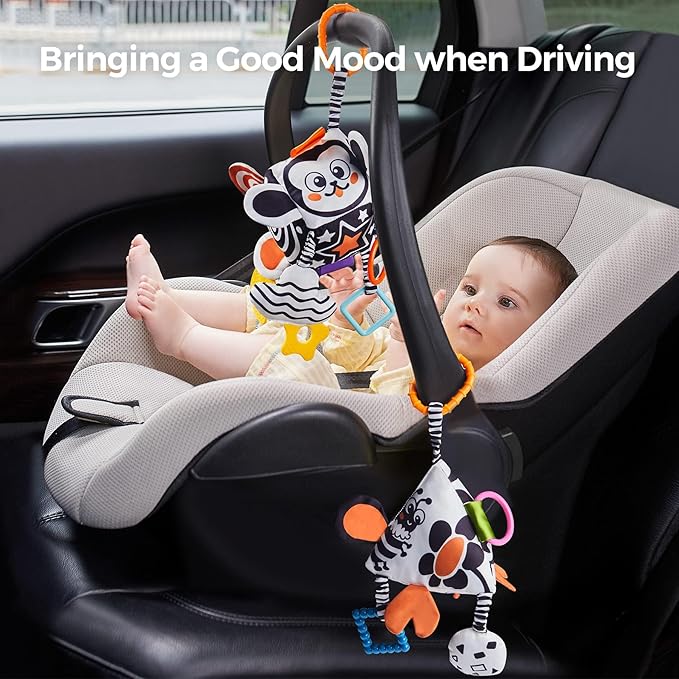 TUMAMA High Contrast Baby Toys, Black and White Infant Toys 0-3 Months for Newborn, Soft Sensory Rattles Toys with Teether for Toddlers