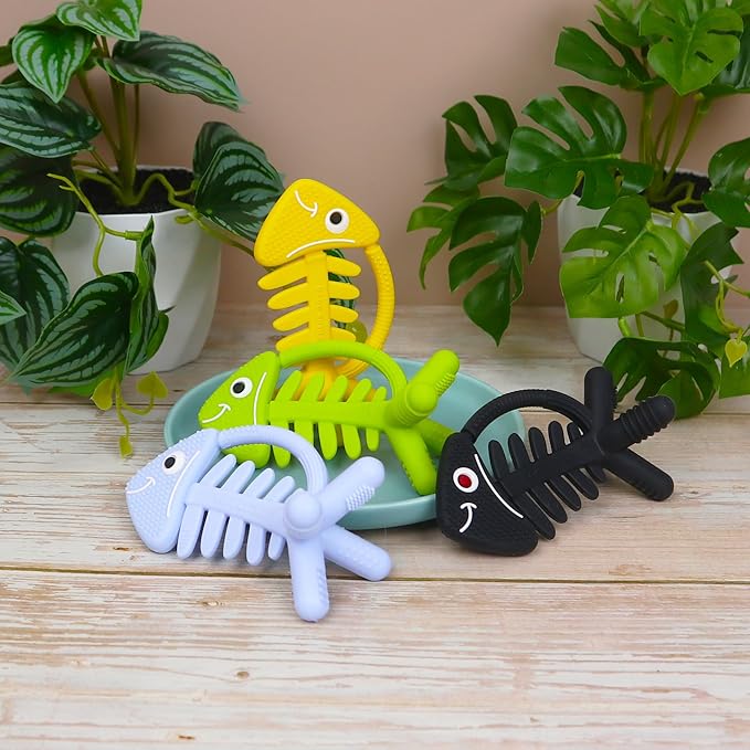 3 in 1 Infant Toys, Baby Teething Toys 3–6 6–12 Months, Teethers for Babies 0–3–6–12 Months for Teething Relief, Baby Gift, Baby Teether Toys, Silicone Sensory Toys, USA Patent Pending, Fish Turquise