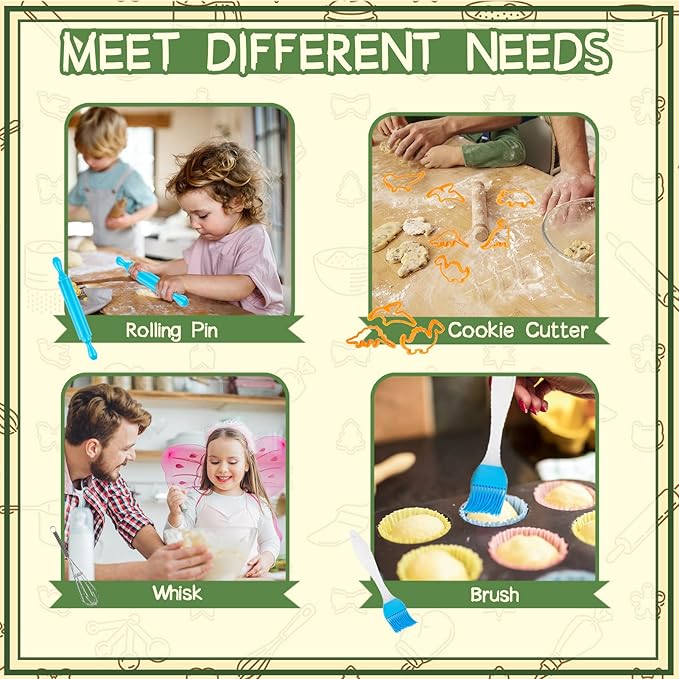 KAEGREEL Kids Baking Chef Set, 26Pcs with Dinosaur Apron & Hat Role Play Cooking Chef Cooking Dress Up Toys, Pretend Play Kitchen Toys Gifts for Boys Girls Aged 3-8