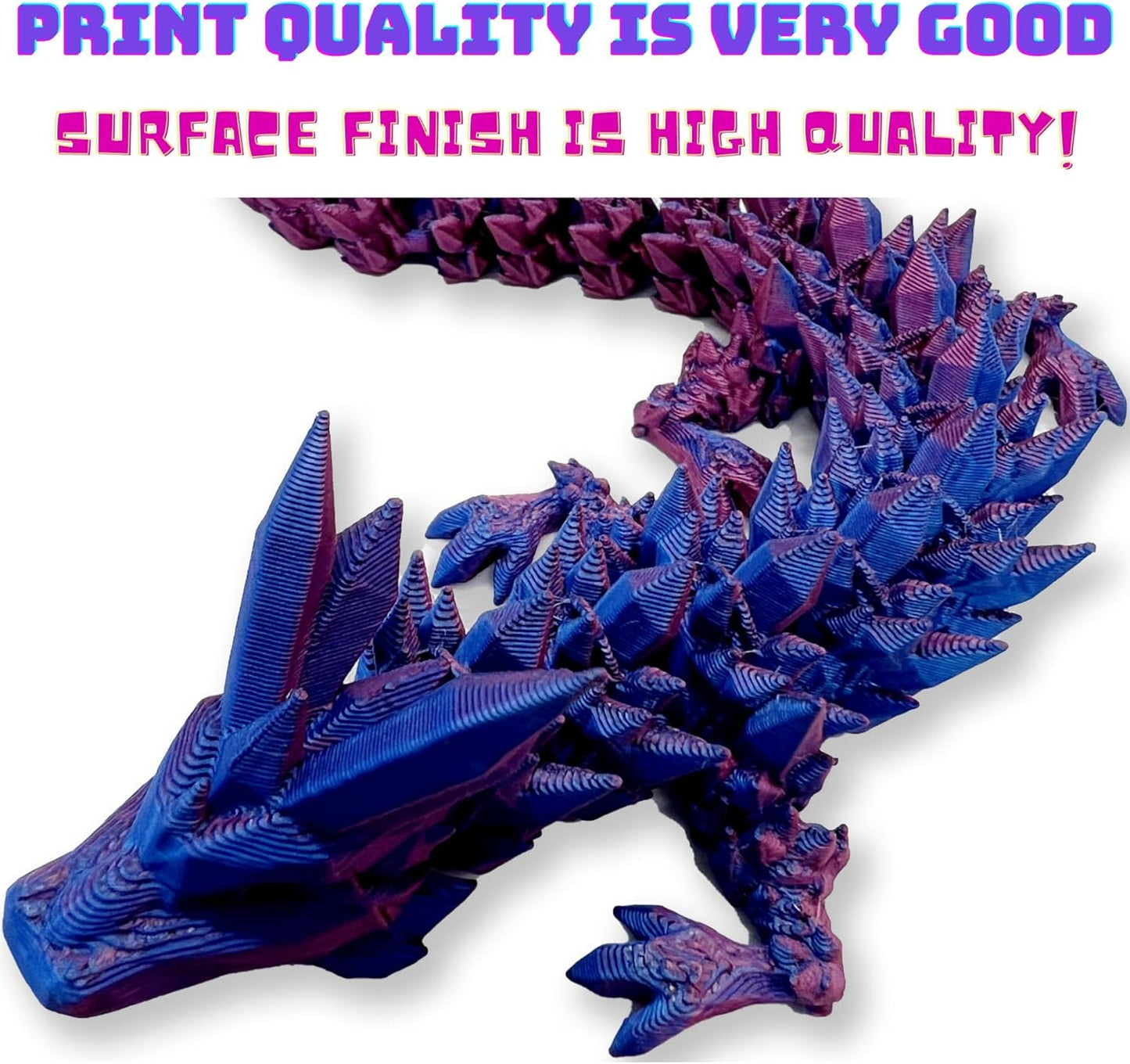 3D Printed Dragon - 12" Dragon Fidget Toy, Large Pearly Sheen Articulated Dragon, 3D Printed Gift for Birthday, Figurine Decor,Suitable for car and Character Decoration(Purple)
