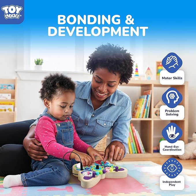 TOY Life Montessori Busy Board, Wooden Butterfly Sensory Board Toys for Toddlers with LED Light Up Switchs, Baby Fidget Boards Travel Toys, Christmas Birthday Gifts for 1+ Year Old Girls Boys