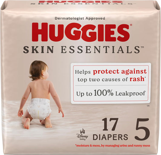 Huggies Size 5 Diapers, Skin Essentials Baby Diapers, Size 5 (27+ lbs), 17 Count, Packaging May Vary