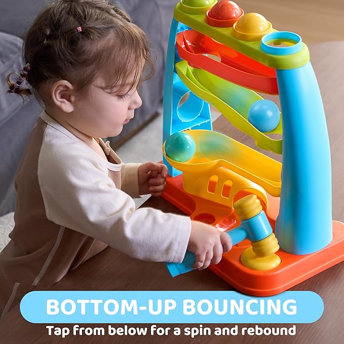 lalalark Ball Drop Toy for Toddlers, Track Stacking Learning Pound a Ball with Hammer, Early Developmental Montessori Toy, Birthday Gift for Boys & Girls Age 18M+, Gifts for 2 3 Year Old Baby Kids