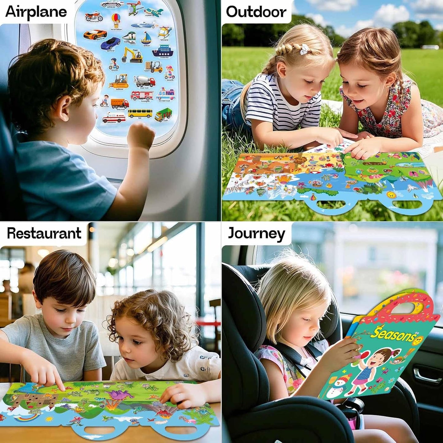 3 Sets Sticker Books for Toddlers 2-4 Years, Reusable Stickers Books for Toddlers 1-3, Travel Toys for Kids 1-3, Airplane Travel Essentials for Kids