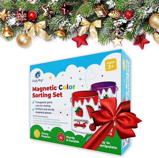 Simply magic 11 Jars Magnetic Color Sorting Set - Color Sorting Toys for Toddlers, Magnetic Shapes, Learning Colors Recognition Magnets, Colors Matching Games for Toddlers, Preschool Circle Time