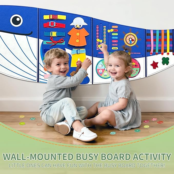 Whale Montessori Busy Board Toddler Busy Board, Activities Foldable Montessoris Toys for 3+ Years Old Wall Panel