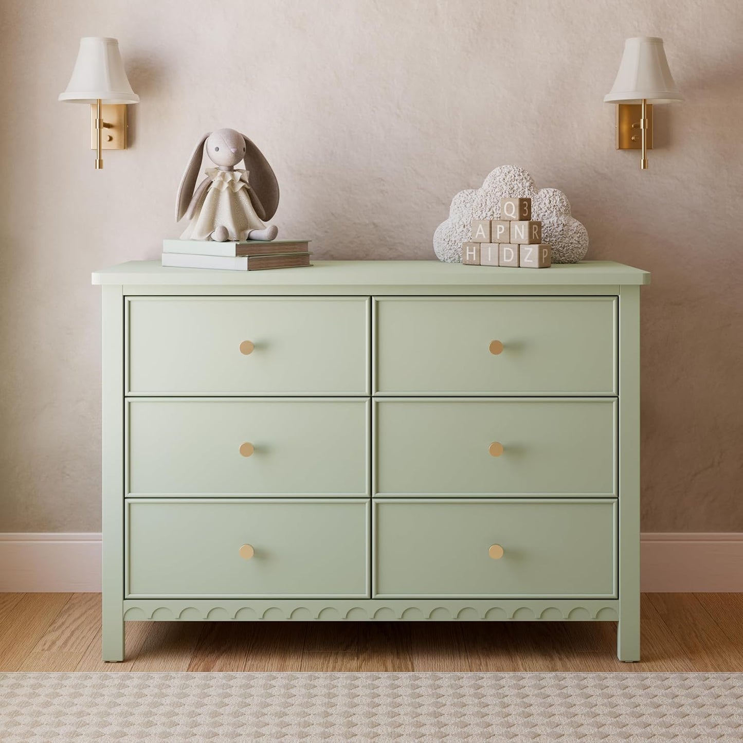 Graco Sasha 6 Drawer Dresser (Sage) – GREENGUARD Gold Certified, Wood Storage for Nursery or Kids’ Room, Safe Interlocking Drawer System & Easy Assembly with Pre-Installed Tracks