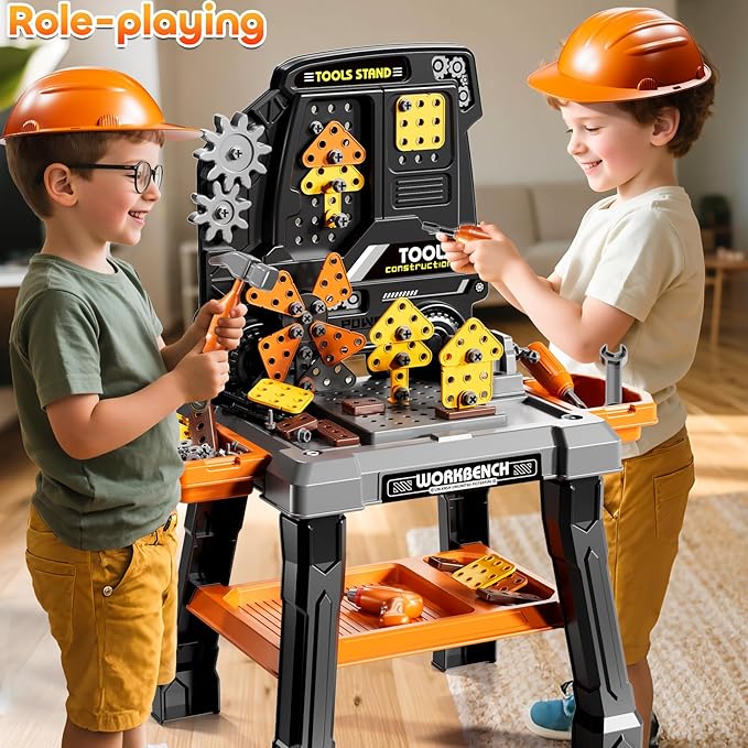 Kids Tool Toy Playset with Electronic Drill Sound for Aged 3 4 5 6 7 8, Workbench Toys for Toddlers 3-5, Pretend Play Tool Box, Construction Mechanic Set, Birthday Gift for Boys Girls Ages 3-8