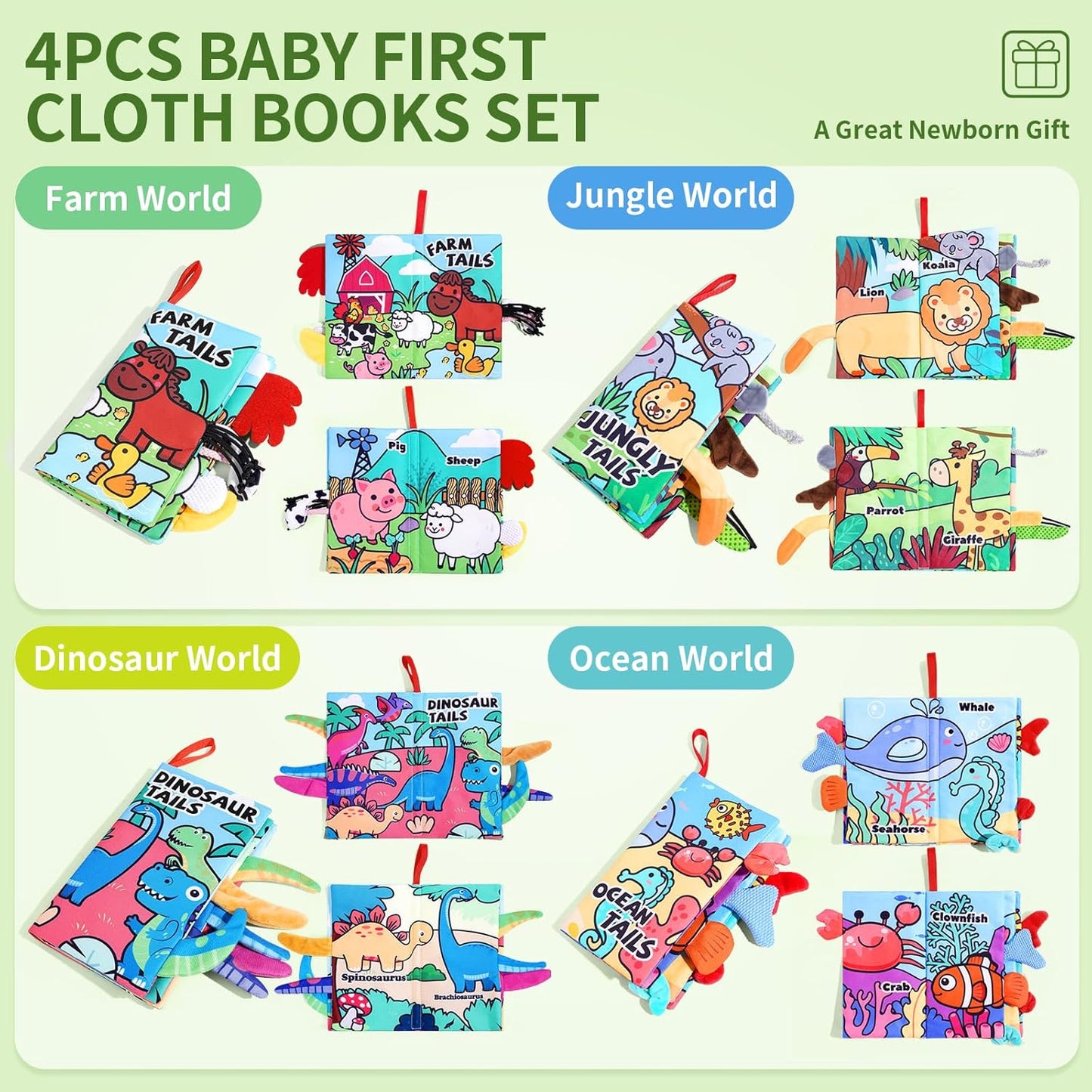 4 Pack Baby Books 0-6 Months, 4PCS Crinkle Books for Babies, Touch and Feel Sensory Books for Babies, Infant Toys 0-6 Months, Soft Fabric Toy Shower Gift, Baby Crinkle Book - 4 Pack Blue