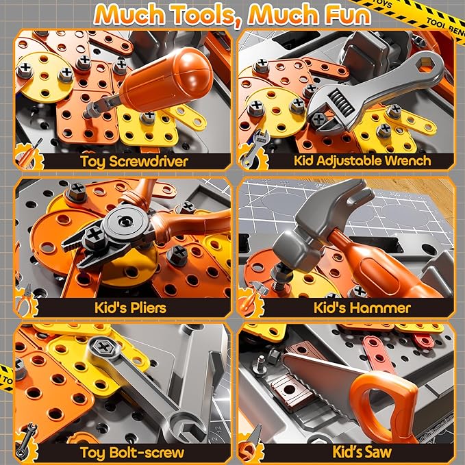 Kids Tools Toy Sets for Aged 3 4 5 6 7 8, 2 in 1 Workbench Toys for Toddlers 3-5, Pretend Play Toolbox, Construction Mechanic Set with Sound, Educational Birthday Gift for Boys Girls Ages 3-8