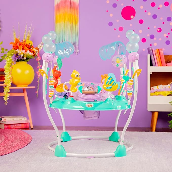 Bright Starts Disney The Little Mermaid Sea of Activities Baby Activity Jumper with Interactive Toys, Lights & Music with Disney Princess Ariel, 6-12 Months (Blue)