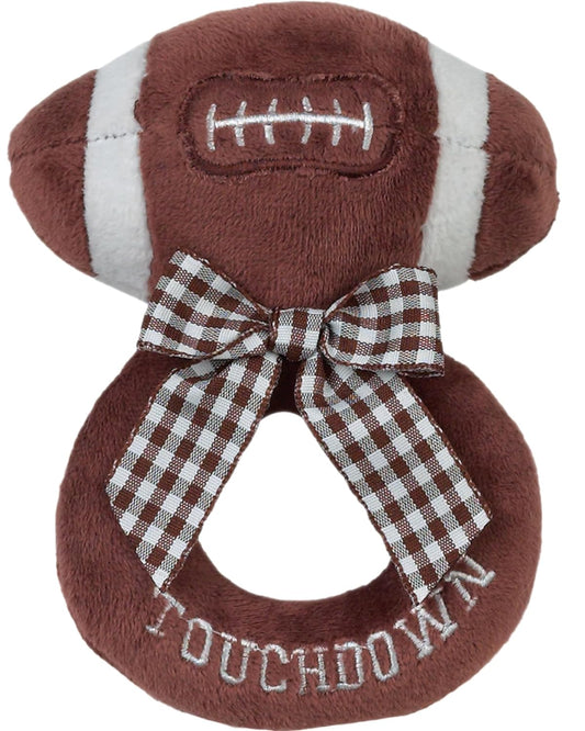 Bearington Baby Touchdown, 5.5 Inch Plush Stuffed Baby Football Soft Ring Rattle - Newborn Toys - Soft Rattle
