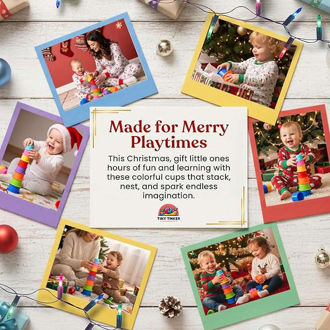 Stacking Cups Baby Toy Educational Cup Stacking Set 8-Pc Stackable Cups with Number Rainbow Nesting Cups for Babies 6-12 Months Stacking Cups for Toddlers 1-3 Perfect for Indoor/Outdoor