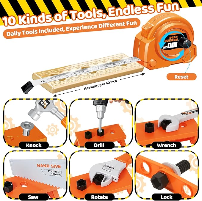 Kids Tool Set 46 PCS, Christmas Birthday Gifts for Kids Ages 3,4,5,6,7,8, Toddler Tool Set with Portable Tool Box & Electronic Toy Drill, Construction Toys Tools for Toddlers, Tool Kits for Boys Girls