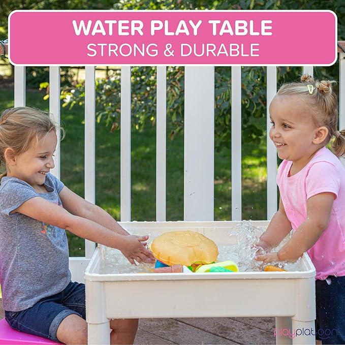 Play Platoon Kids Table and Chairs Set, Toddler 5 in 1 Pastel Activity Table - Sensory, Water, Art, Picnic, Blocks with Storage for Girls Ages 2 to 8 - with Pink and Blue Chairs