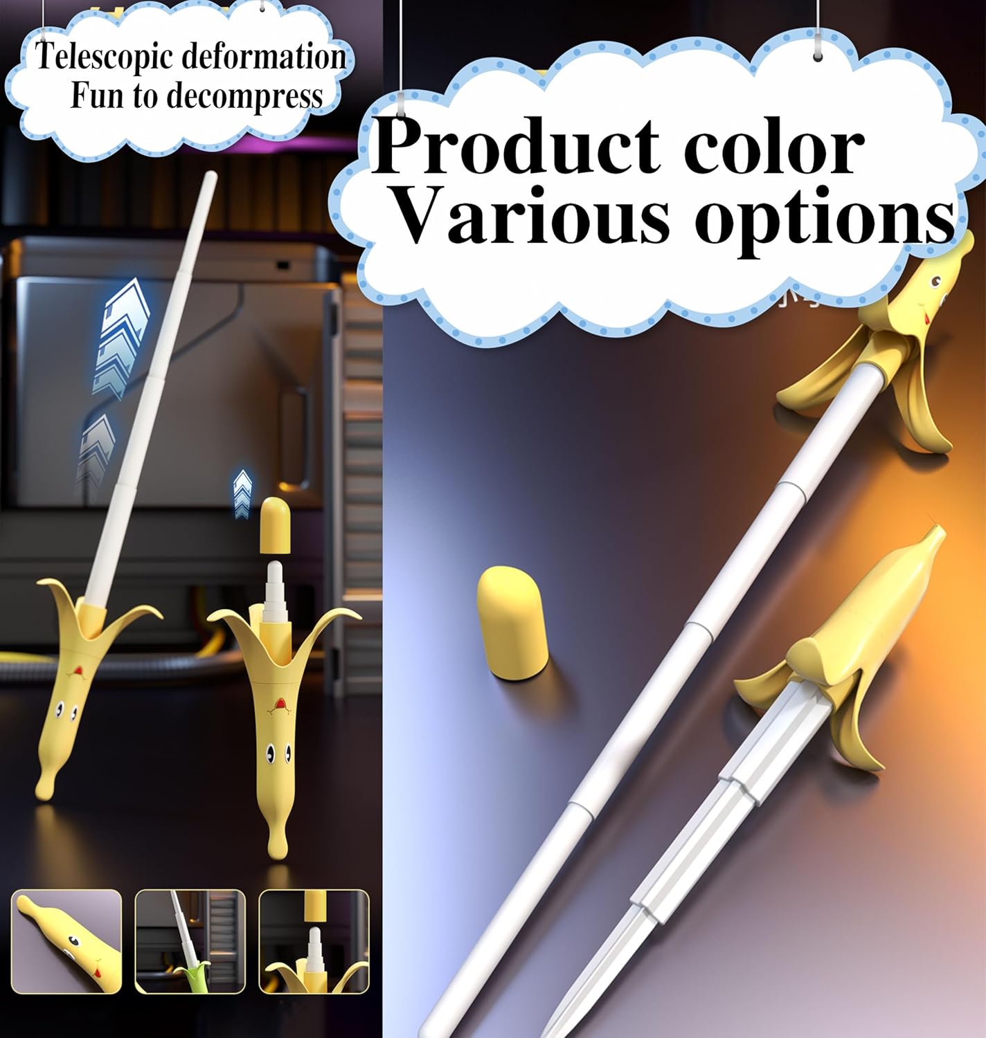 3D Printed Retractable Samurai Sword Fidget Toy Model for Decompression and Creative Play - Unique Plastic EDC Gift Small Banana Sword Green+Yellow