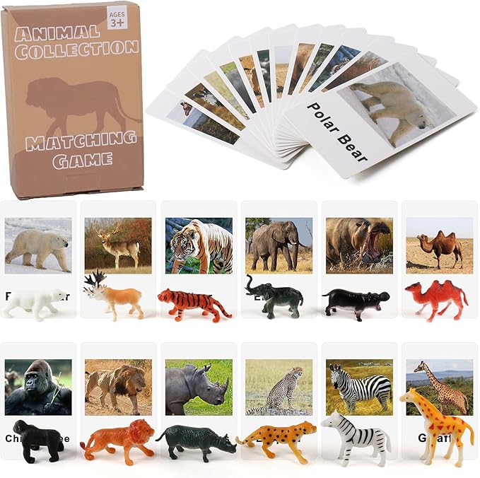 MEROCO Montessori Animal Match - Miniature Forest Animal Toy Figurines with Matching Cards Montessori Language Materials Preschool Learning Toy NEWTT0010YS3