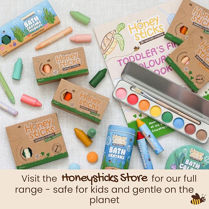 Honeysticks 100% Pure Beeswax Crayons (12 Pack) - Non Toxic Crayons for Toddlers 1-3, Safe for Baby from 1 Year Old Plus, Handmade with Natural Beeswax and Food-Grade Colors, Eco Friendly