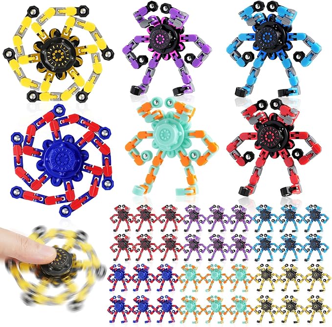36PCS Transformable Fidget Spinners,Bulk Sensory Fidget Stress Relief Toys for Kids Boys Girls,Christmas Party Favors Classroom Prizes Birthday, for ADHD Focus