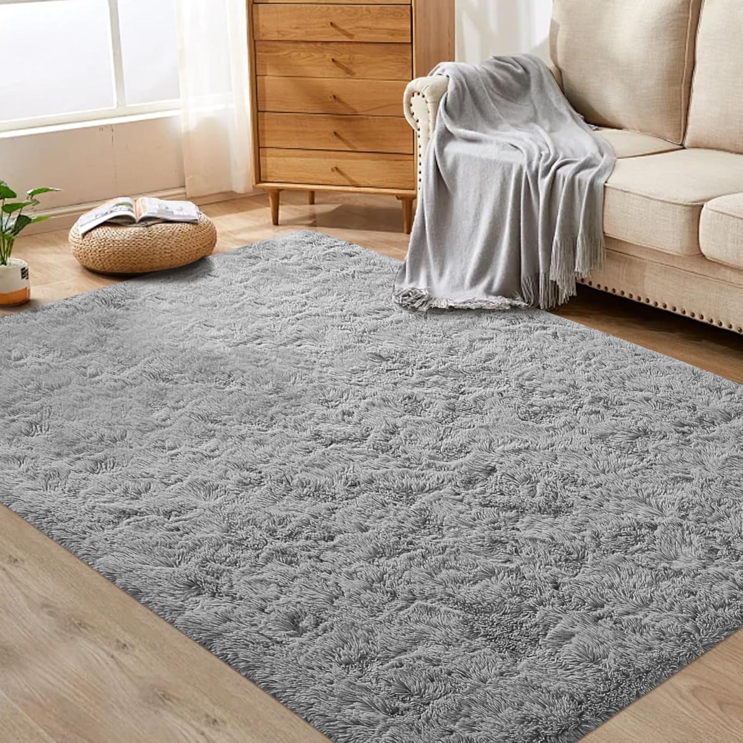 4x6 Area Rug for Living Room: Fluffy Shag Soft Washable Rugs Fuzzy Plush Indoor Carpet for Bedroom Nursery Playroom Dorm Kids Girls Boys Room (Grey, 4'x6')
