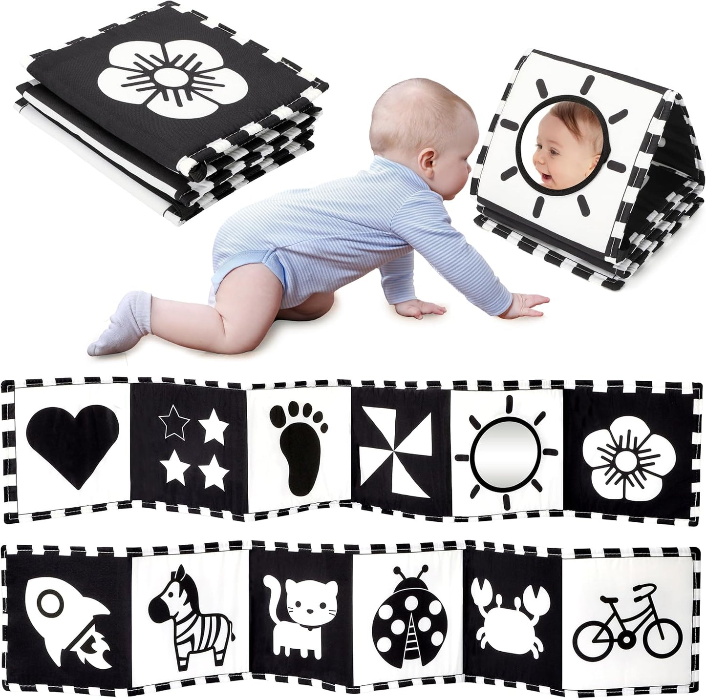 URMYWO Black and White Tummy Time High Contrast Newborn Toys 0-3 Months, Soft Baby Book, Visual Stimulation Montessori Sensory Infant Toys 0-6-12 Months, Shower Gift for Boys Girls