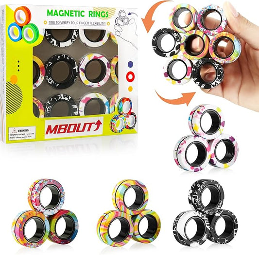 12Pcs Magnetic Ring Fidget Spinner Toys Set, Graffiti Camo Fingers Magnet Rings, ADHD Stress Relief Magical Toys for Training Relieves Autism Anxiety, Great Gift for Adults Teens Kids