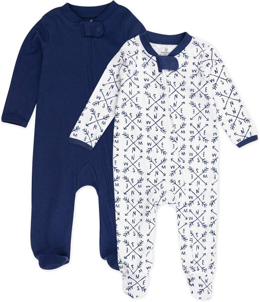 HonestBaby Baby Sleep N' Play One-Piece Zip-Front Footed Organic Cotton Pajama Sleeper