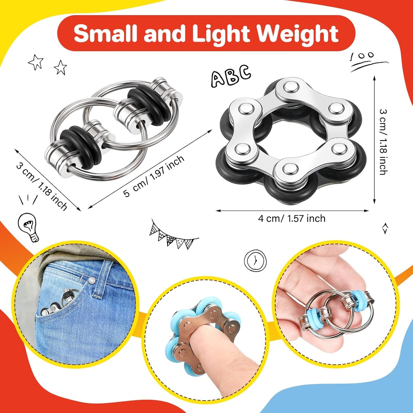 Hicarer 8 Pieces Fidget Toys Set includes 4 Flippy Roller Chain and 4 Six Roller Bike Chain Toys for Adults and Teenagers in Learning Help (Black)