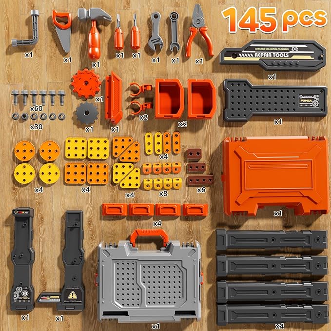 Kids Tools Toy Sets for Aged 3 4 5 6 7 8, 2 in 1 Workbench Toys for Toddlers 3-5, Pretend Play Toolbox, Construction Mechanic Set with Sound, Educational Birthday Gift for Boys Girls Ages 3-8