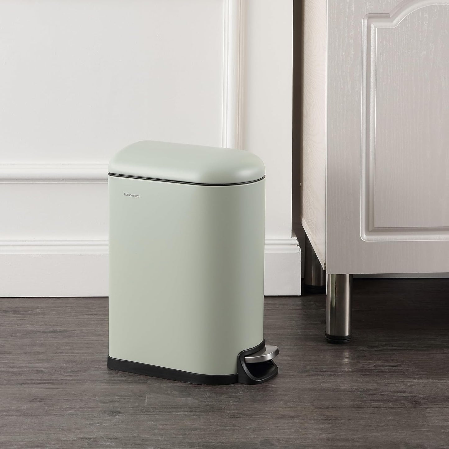 happimess HPM1009E Roland Mini 2.6-Gallon Step-Open Trash Can, Pistachio Gelato,with Soft-Close Lid, Fingerprint Resistant, Modern, Minimalistic for Home, Kitchen, Office, Bedroom, Bathroom