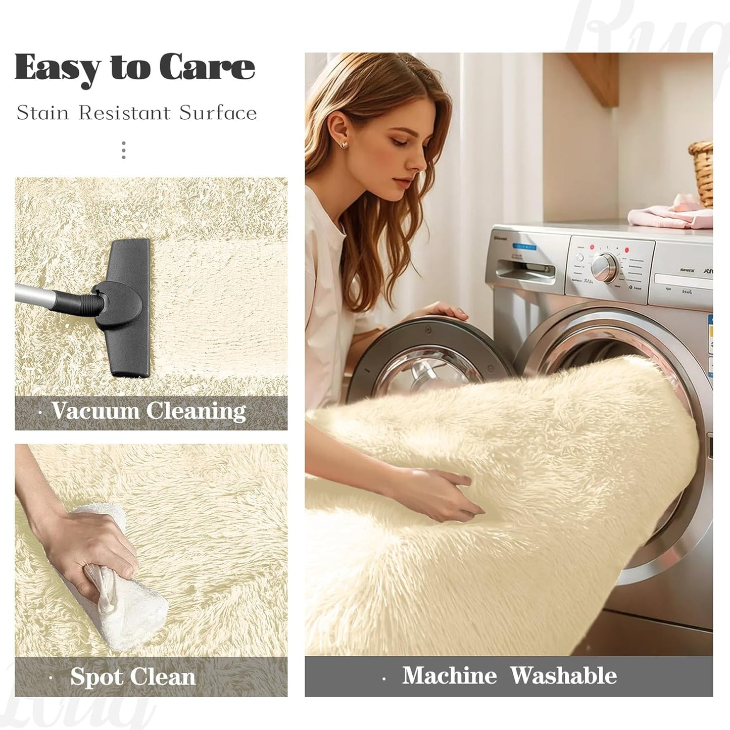 4FT Round Rug for Bedroom: Fluffy Shag Soft Washable Rugs Circle Small Fuzzy Plush Indoor Carpet for Living Room Nursery Playroom Dorm Kids Girls Boys Room (Cream White, 4'x4')