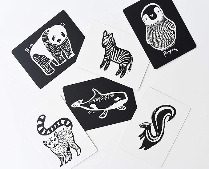 Wee Gallery Art Cards for Baby, Durable High Contrast Black and White Animal Flashcards for Newborns, Brain Development,Tummy Time Essentials for Infant and Toddler - Black and White Animals