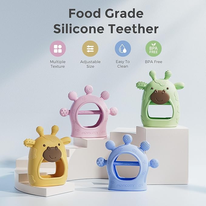 Momcozy Baby Teether Toys | Silicone Teether for 0-12 Months | Baby Teething Relief | Blue